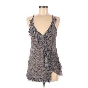 IRO Blue Floral Crepe Ruffled Asymmetric CrissCross Tank Top Blouse M